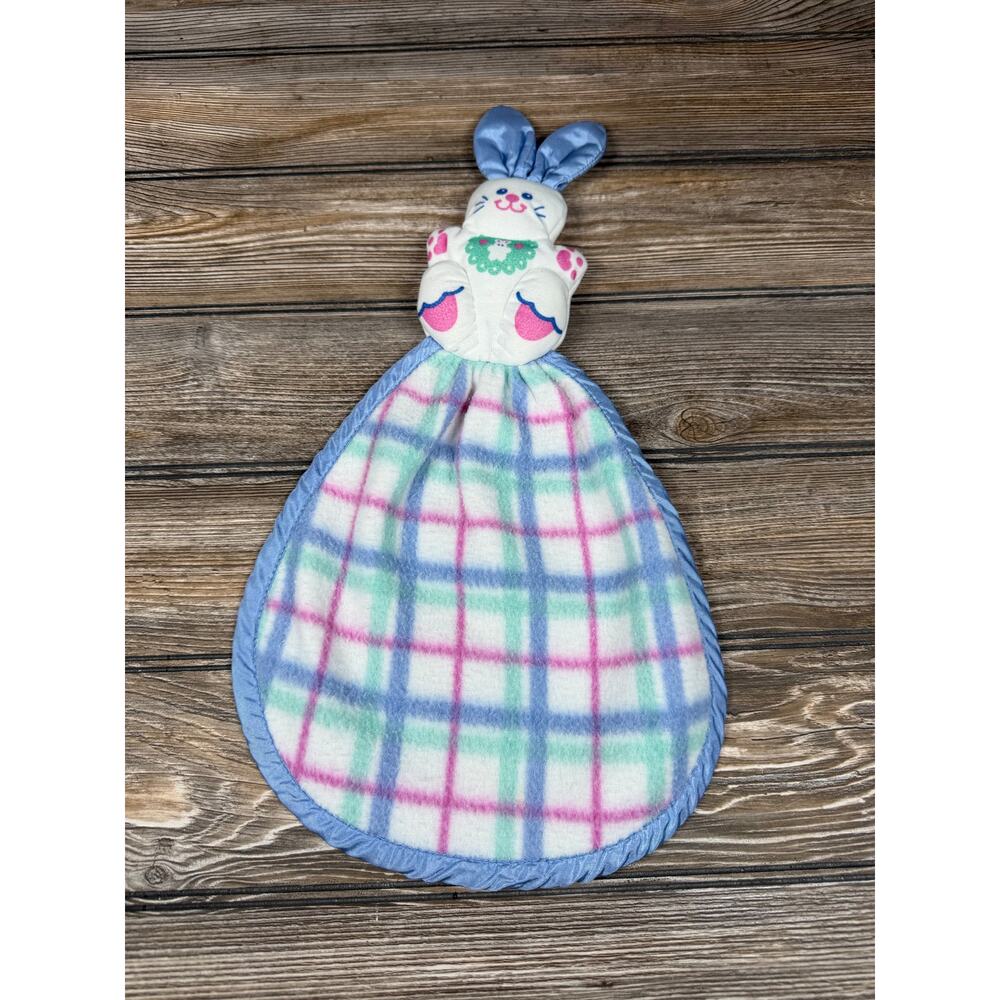 Vintage Fisher Price Bunny Rabbit Lovey Purple / Pink / Plaid Security Blanket